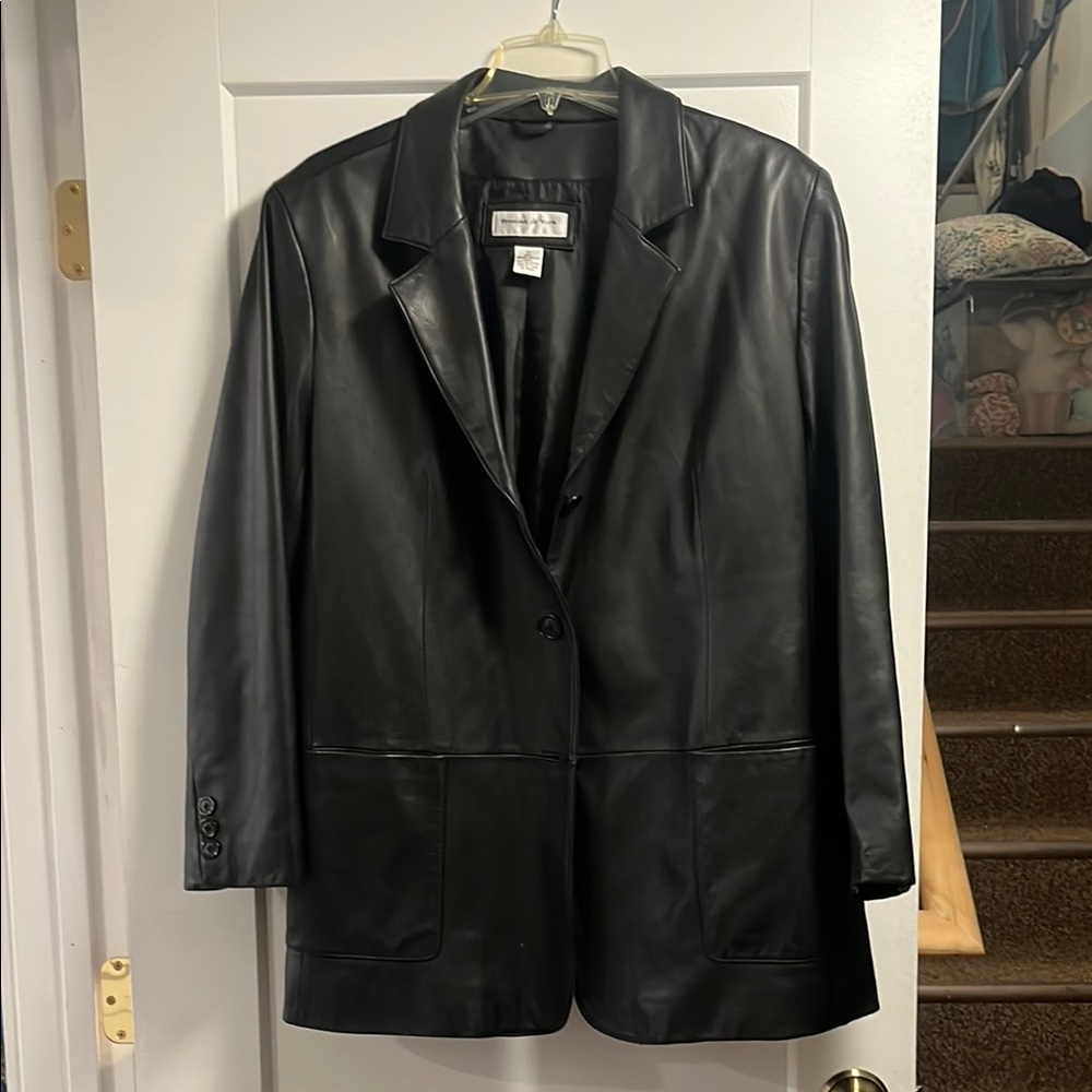 Preston & York Leather Black Blazer Tailored Jacket